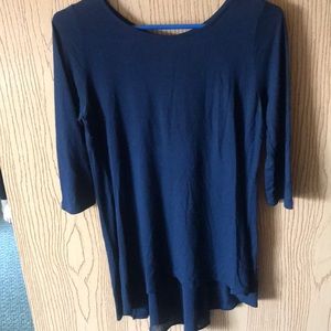 Navy 3/4 Length Top with Sheer Back